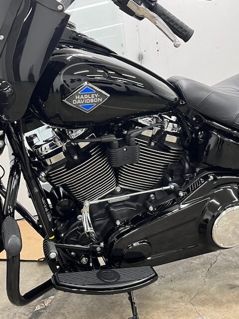 Black Harley-Davidson motorcycle close-up ceramic coating